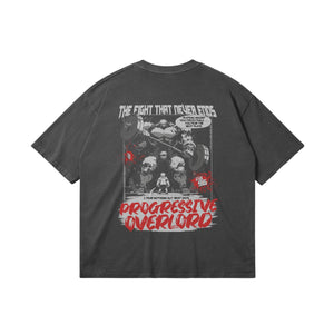 Back view of the Progressive Overlord gaming anime-inspired gym t-shirt from GymJungle’s Final Boss collection, representing consistency, discipline, and long-term training progress